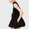 Vestido mini em malha canelada e tafetá