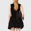 Vestido mini em malha canelada e tafetá