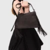 Vestido mini em malha canelada e tafetá